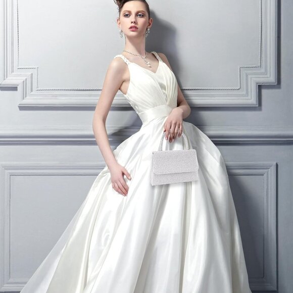 🆕 Women Silver Glitter Top Handle Evening Purse Chic Ladies Party Crossbody Bag - Picture 3 of 7